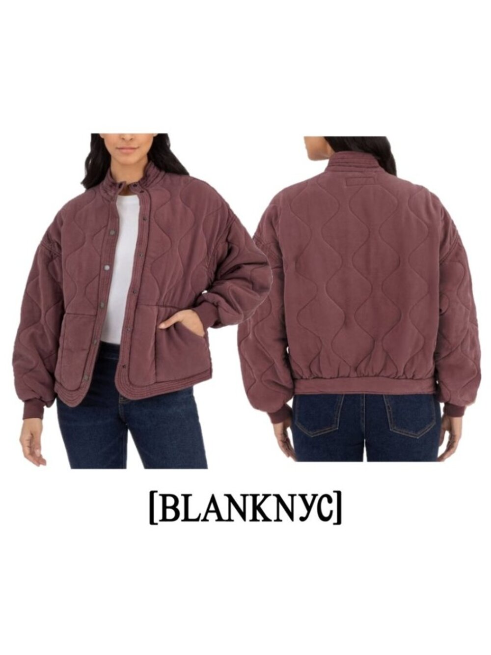 NWT BlankNYC Women's Oversized Quilted Snap Jacket, Purple (Cranberry)